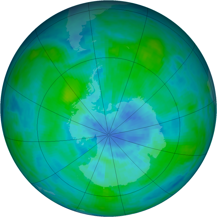 Antarctic ozone map for 13 March 1989